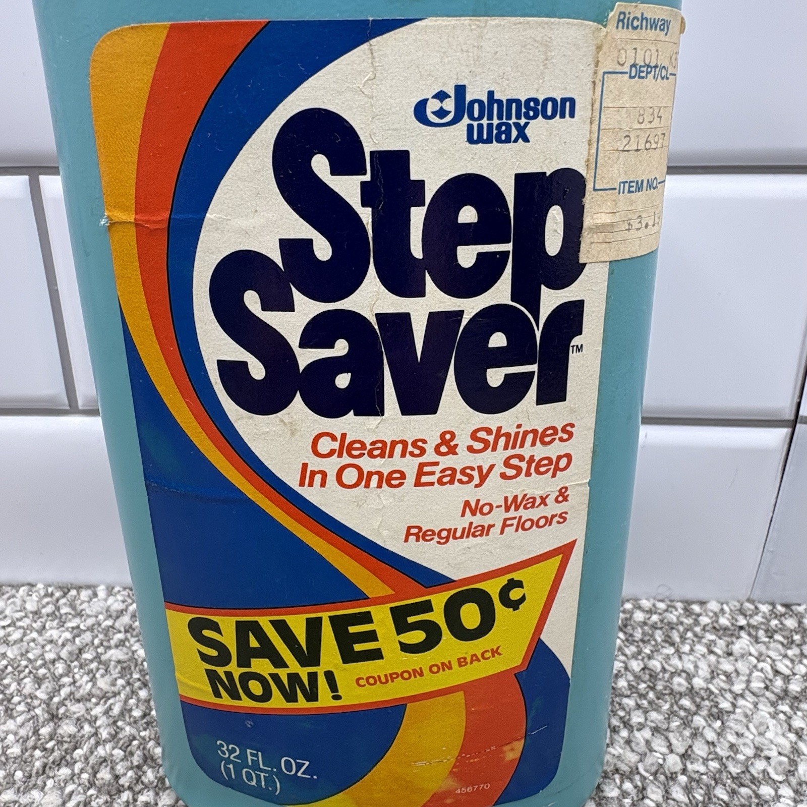 Johnson Wax Step Saver Floor Finish Blue Bottle 60% Full VTG Advertising Prop
