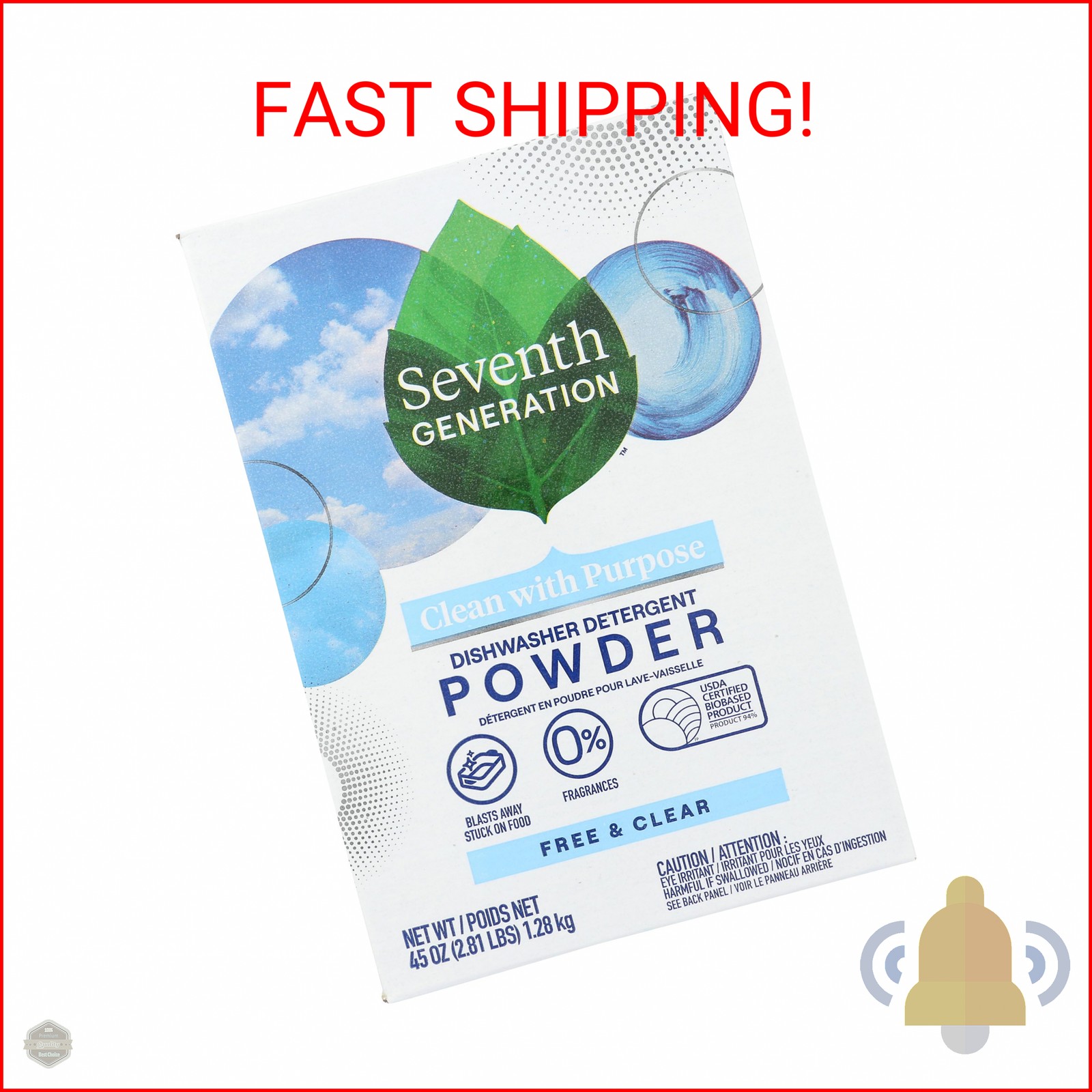 Seventh Generation Automatic Dishwashing Powder, Free & Clear, 45 oz