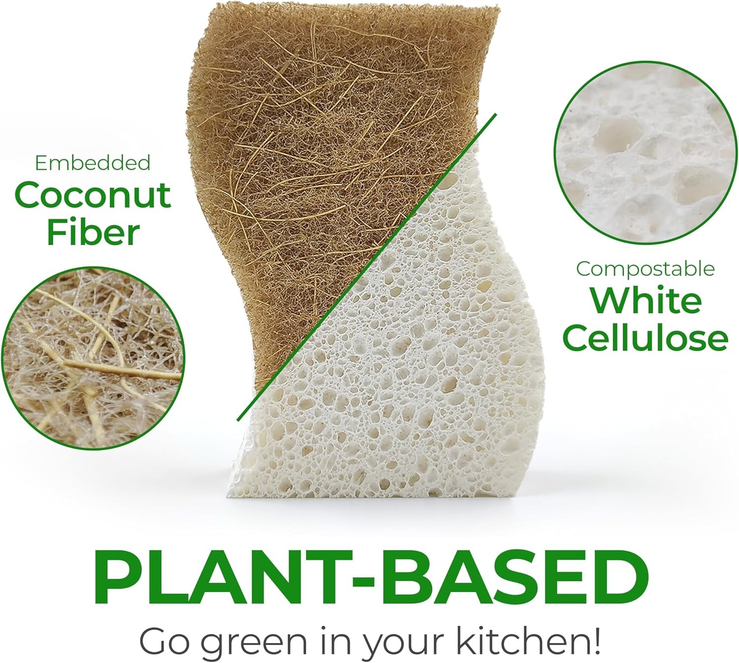 Natural Kitchen Sponges (12 Pack) – Biodegradable Cellulose & Coconut Scrubber