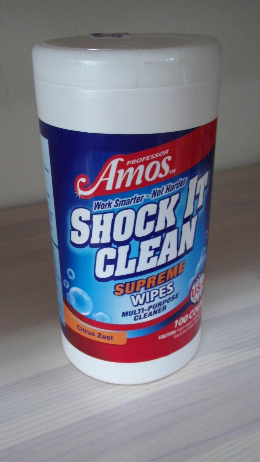 Professor Amos, Shock-It-Clean, Multi Purpose Cleaner Wipes 100 ct Citrus Zest