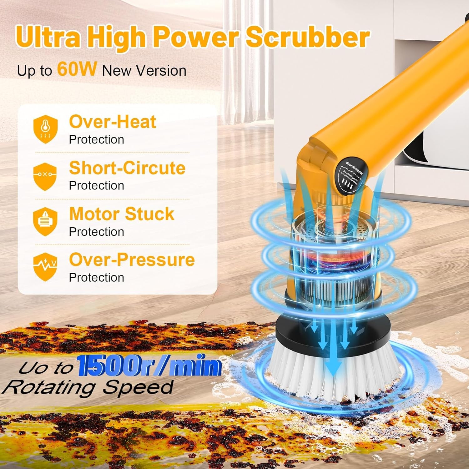 1500 RPM Electric Spin Scrubber for Dewalt 20V Battery, Power Shower Scrubber fo