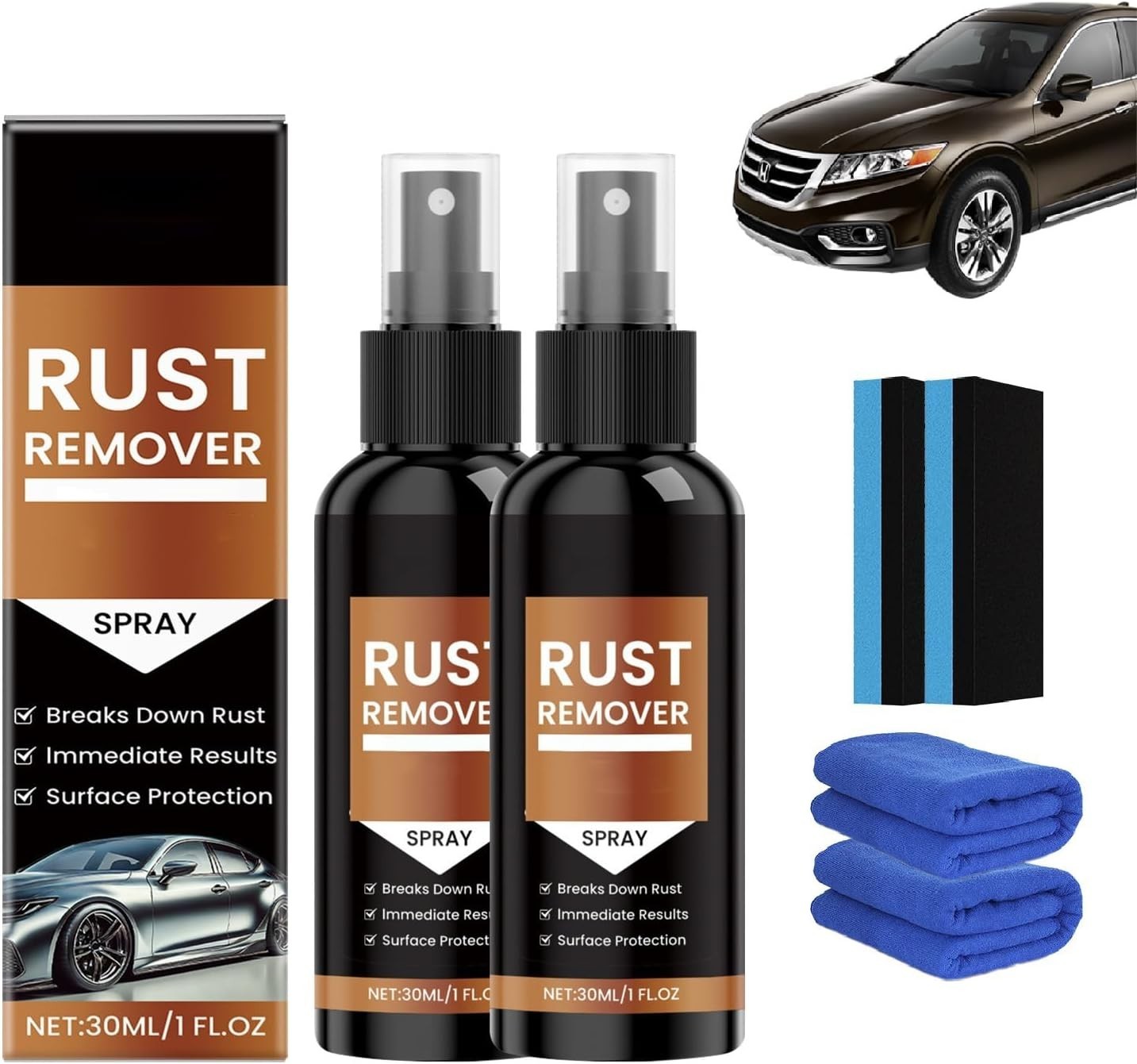 Rust Remover Spray for Metal Iron Stain Cleaner for Multiple Surfaces (30ml 2PCS