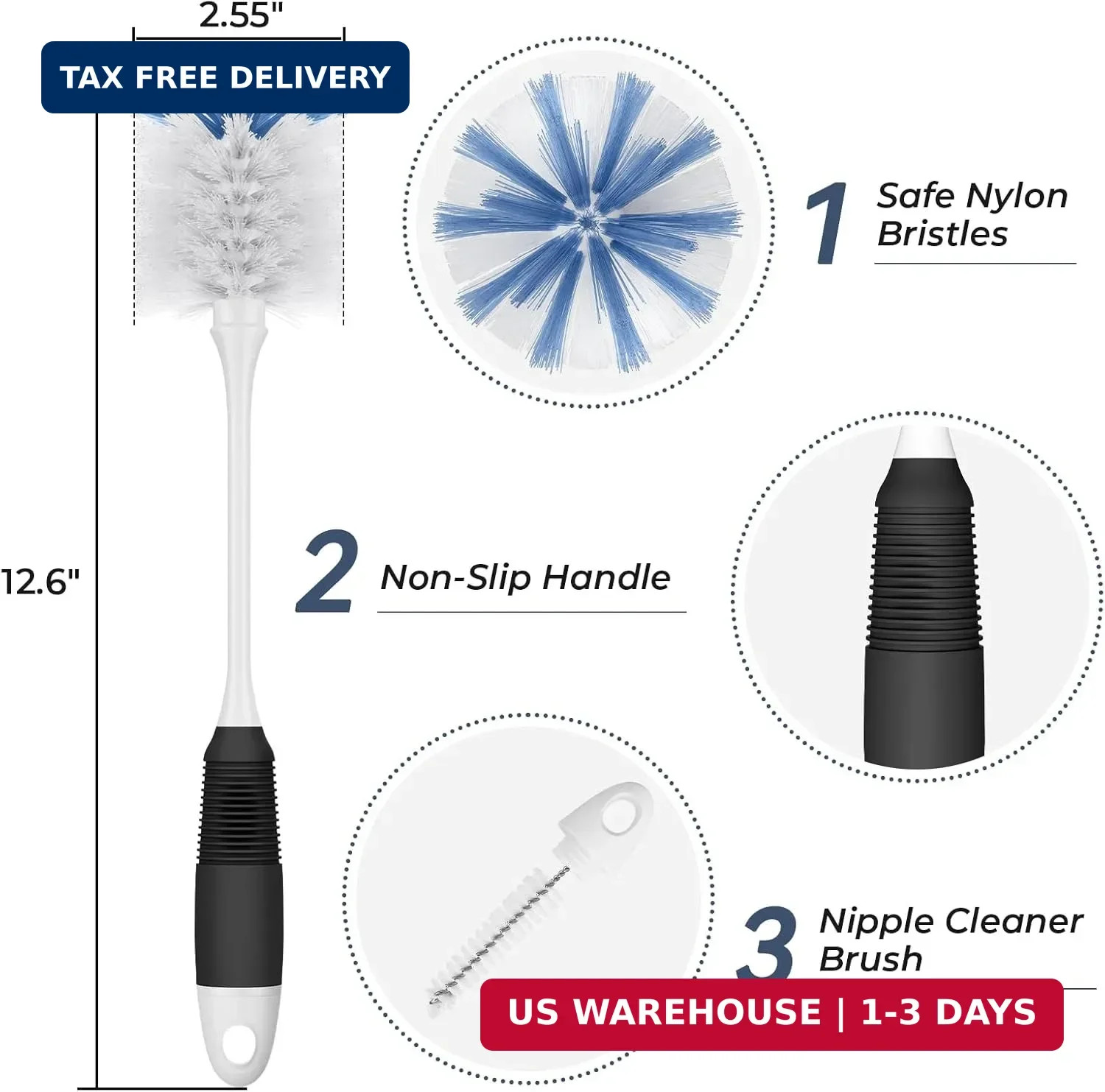 Amazer Bottle Brush Cleaner, Long Flexible Handle Bottle Brush Scrub for Water B