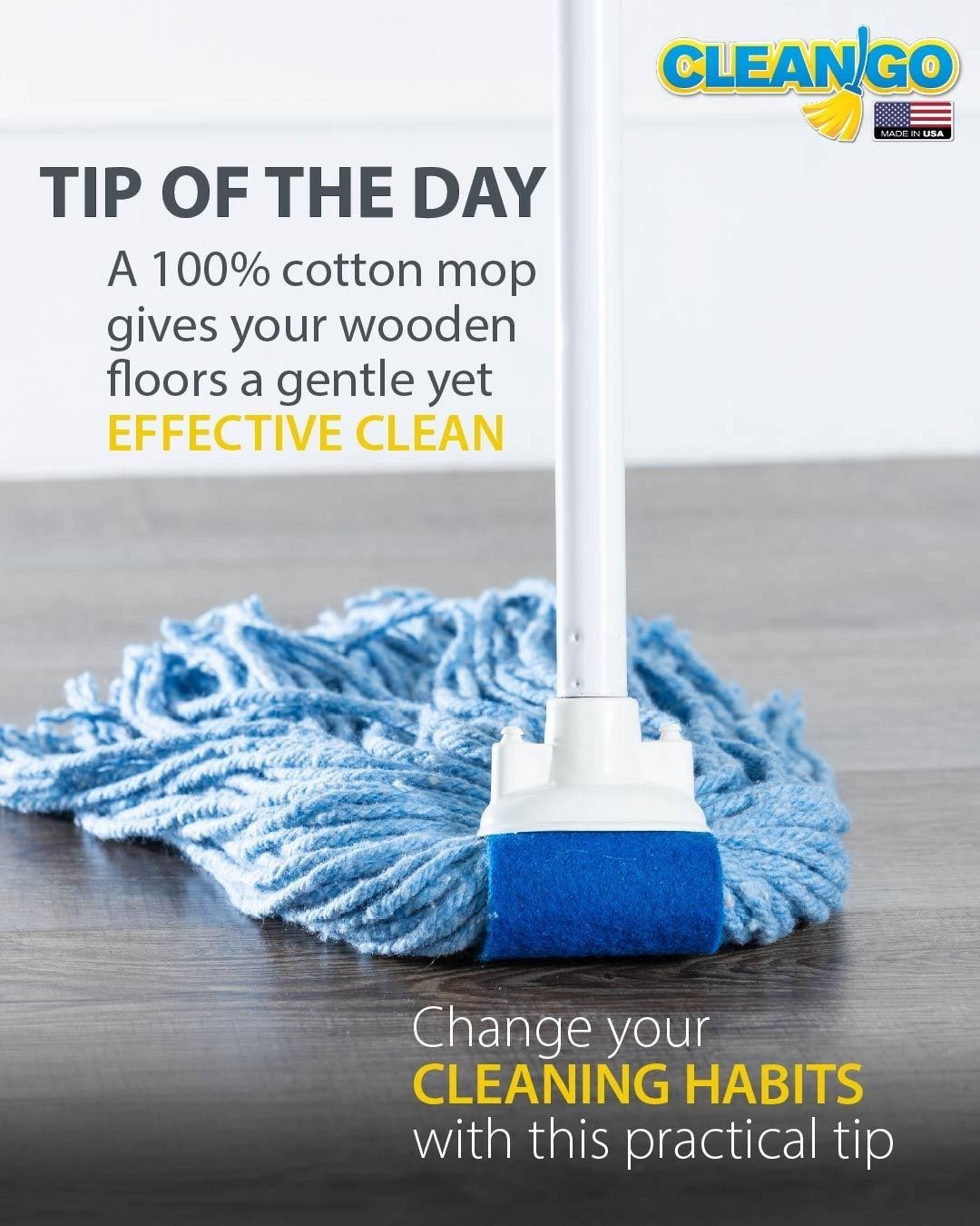 String Mop 100% Cotton, 43″ Handle, Blue, Floor Cleaning with Scrubber, Hand Mad