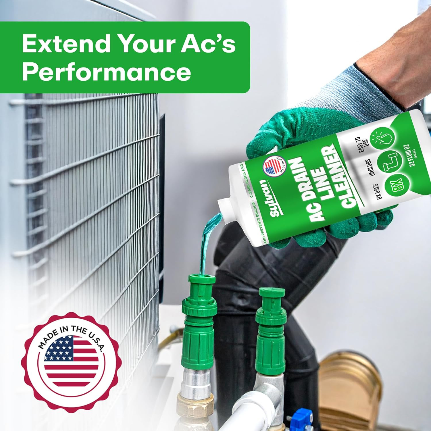 AC Drain Line Cleaner | Free Drain Brush | 32 Oz | 12 Month Supply | US Made | U
