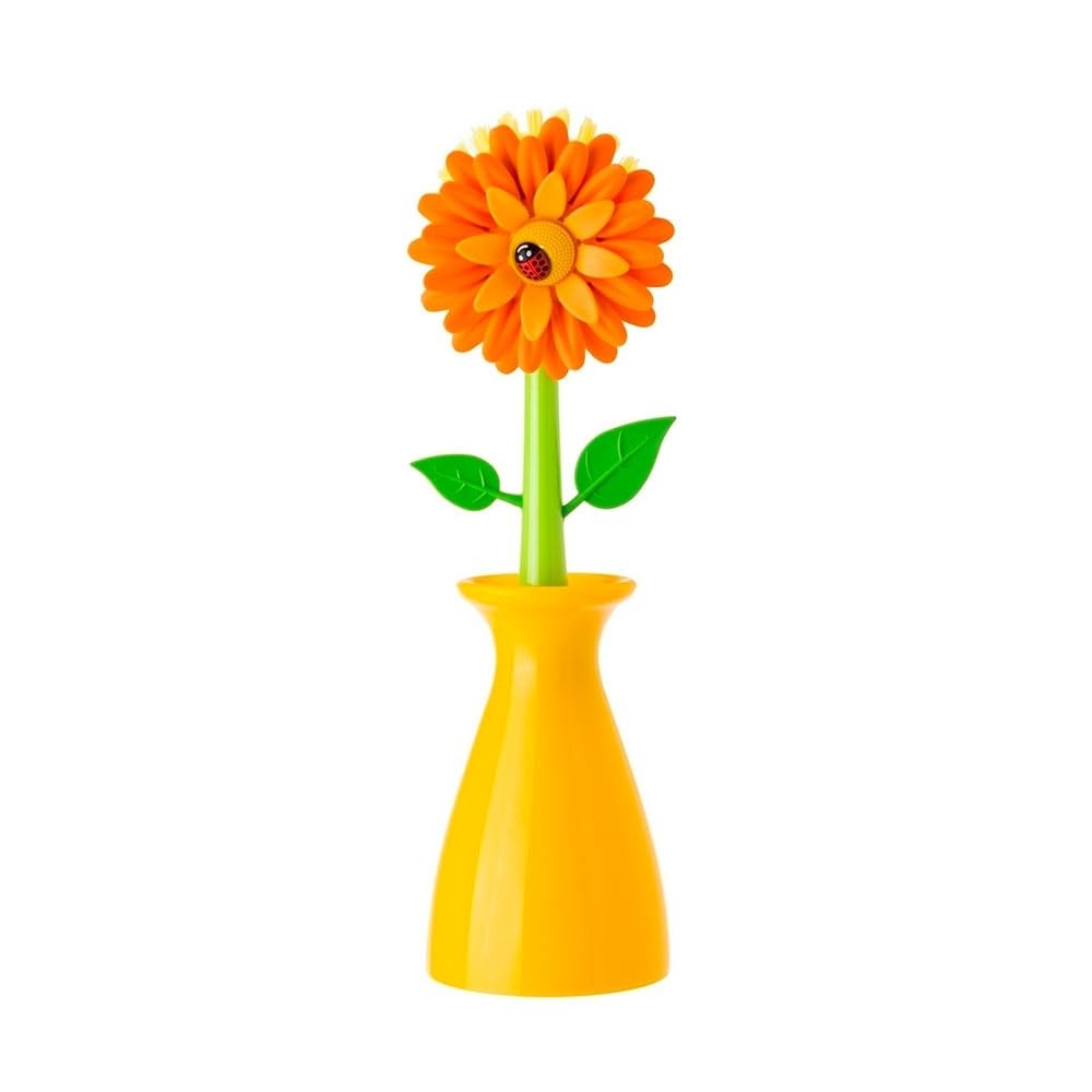 Flower Power Dish Brush with Handle and Vase Holder – Dish Scrub Brush for Di…