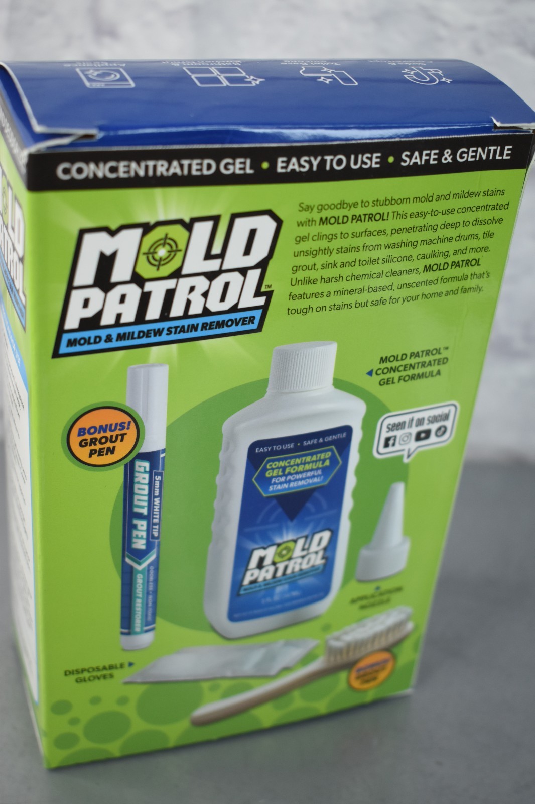 Mold Patrol Mold & Mildew Stain Remover Gel 7oz Kit w/ Grout Pen & Brush NEW
