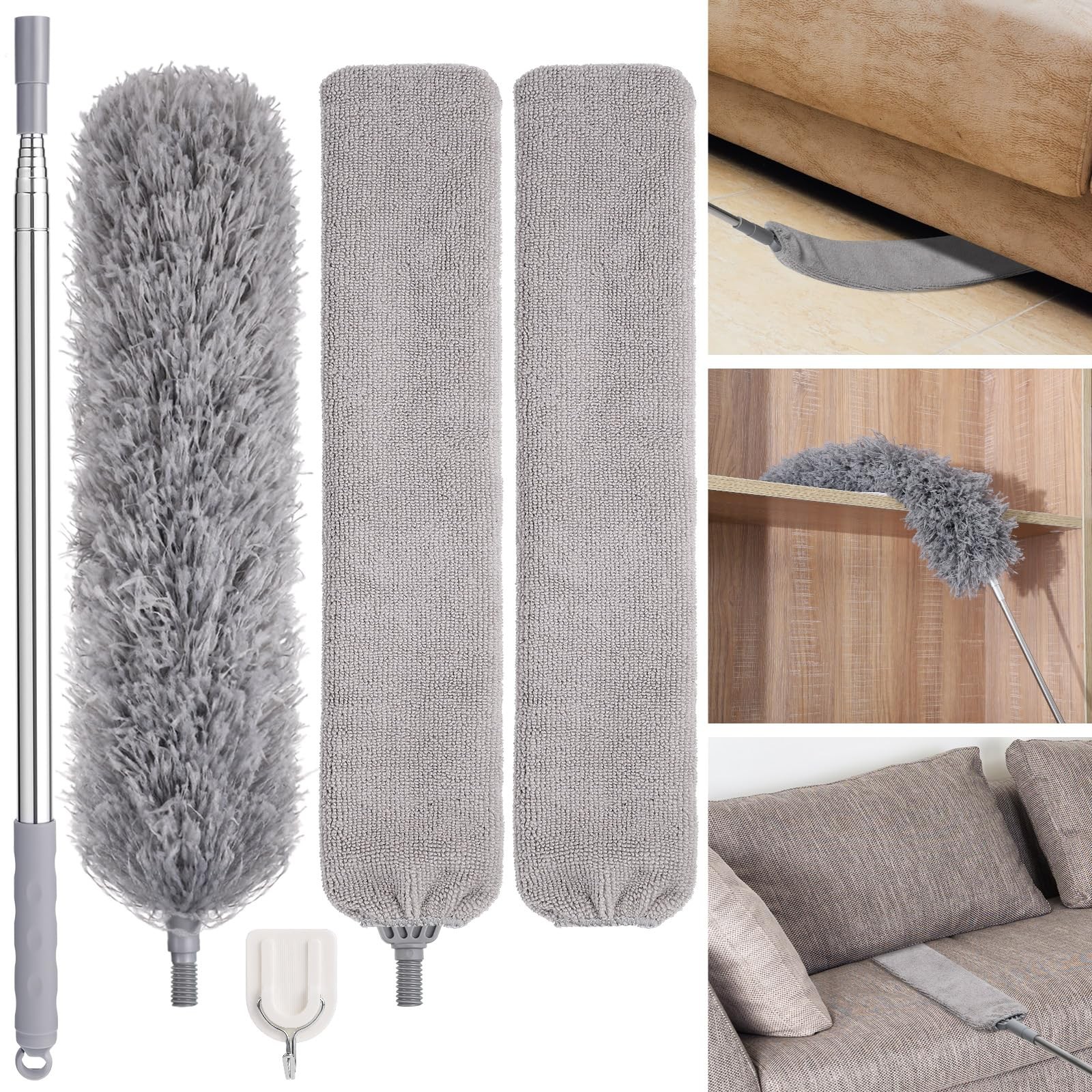 Feather Duster Set (4 Pieces), 30-100 inch Microfiber Retractable Gap Duster …
