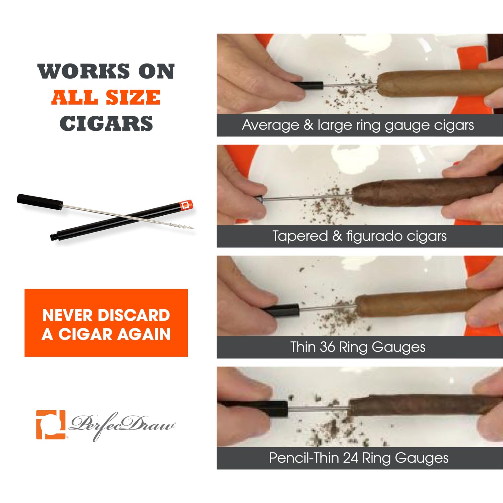 PerfecDraw Patented Cigar Draw Enhancer Tool and Nubber, 5 inches