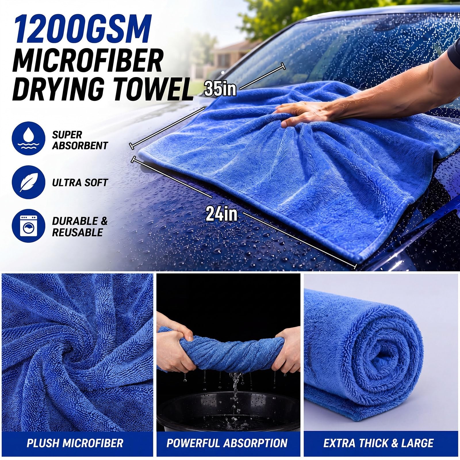 8 Pack Blue Chenille Car Wash Kit Includes Car Wash Mitt Microfiber Drying To…