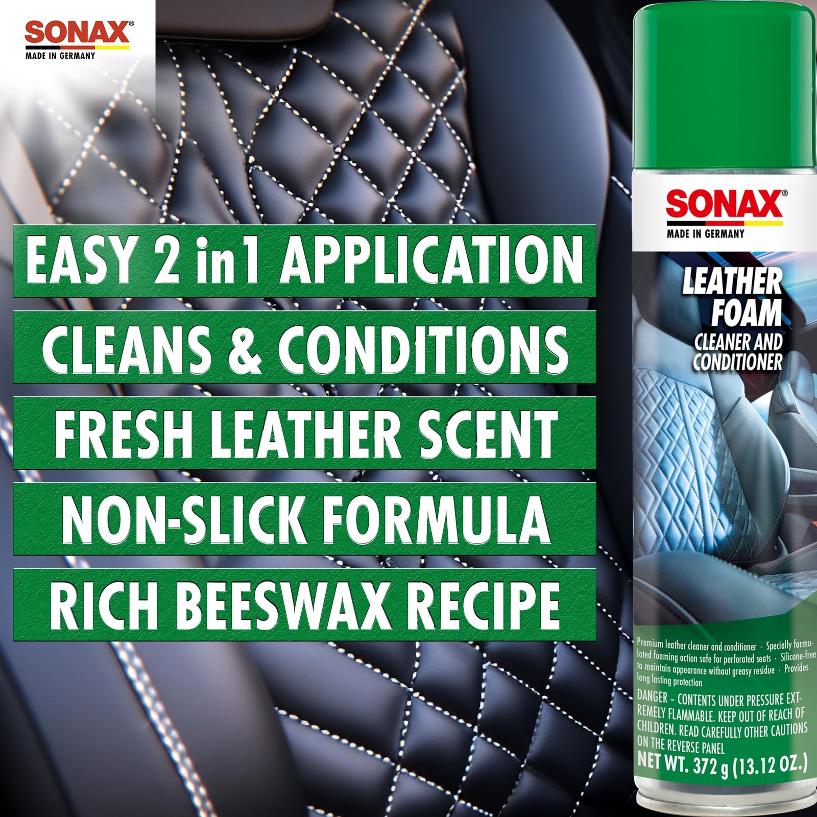Sonax Leather Foam Cleaner and Conditioner 13 Ounce Premium pH Balanced Care