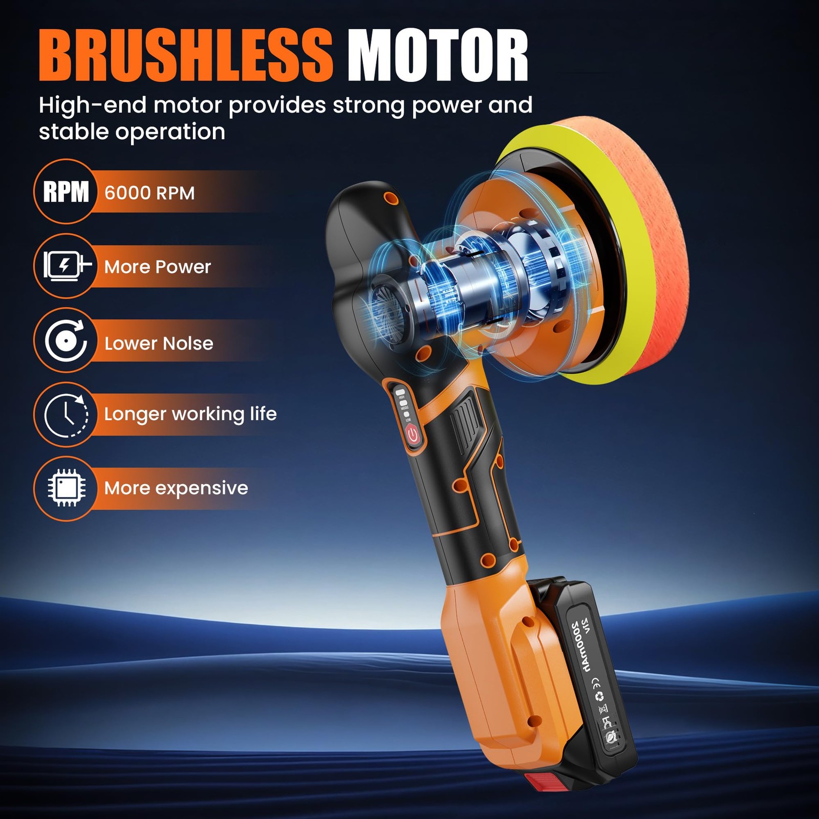 Cordless Polisher Kit with 2x 2000mAh Batteries, 6Inch Waxer & 6 Attachments