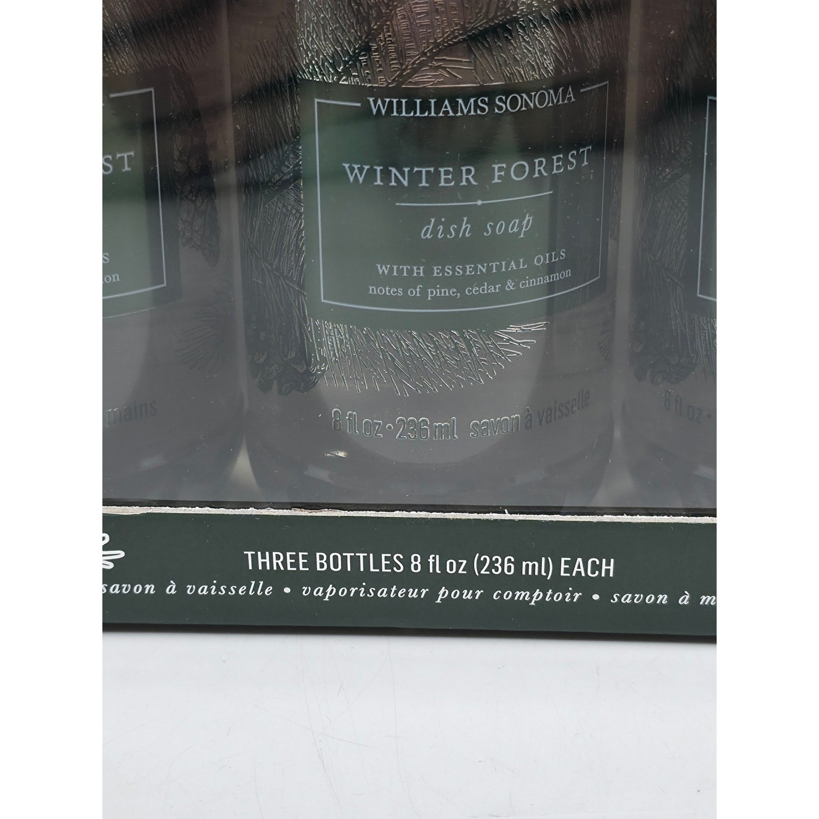Williams Sonoma Winter Forest Kitchen Essentials 3 Piece Set Soap & Spray NEW