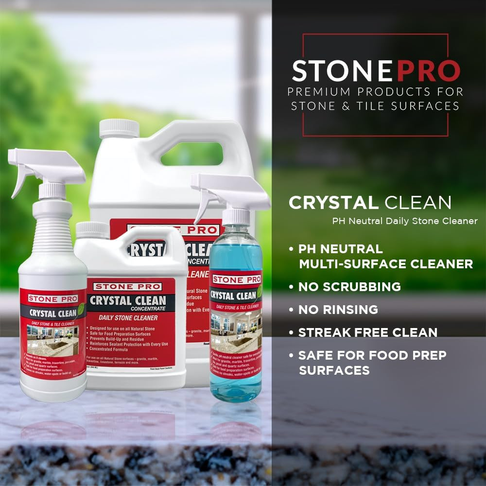 Stone Pro Crystal Clean – Surface Cleaner & Sealer, Concentrate 32 Oz Quart