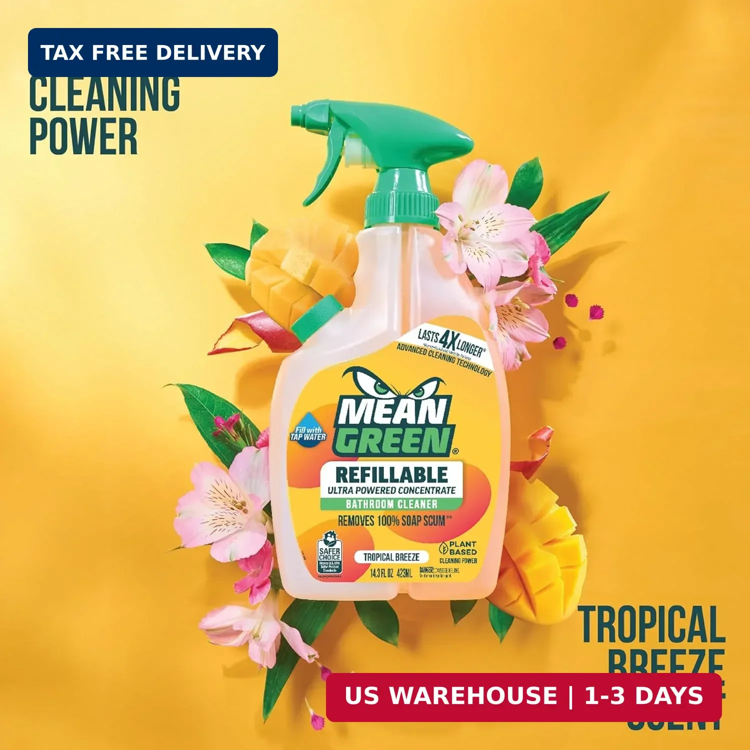Mean Green Refillable Ultra Powered Bathroom Cleaner Concentrate, Tropical Breez