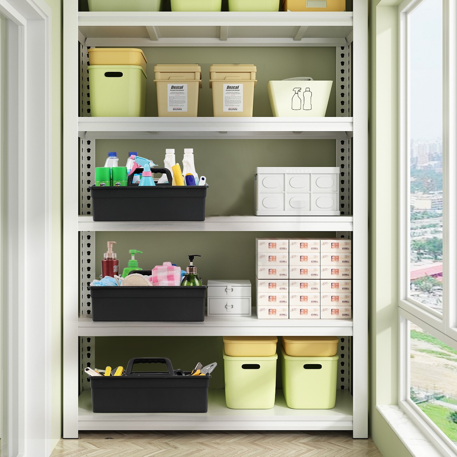 Kekow 6-Packs Large Plastic Cleaning Storage Caddy with Handle Commercial Tool