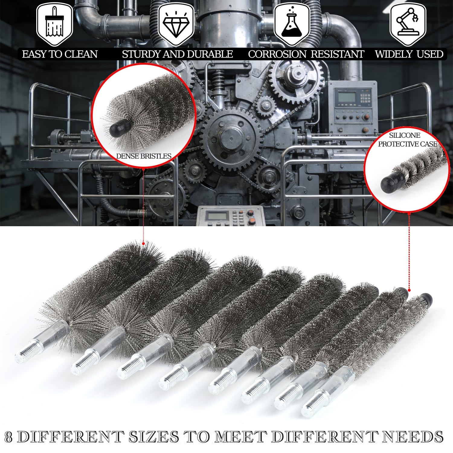50 in Pipe Cleaning Brush Set with Stainless Steel Bristles, Wire Brush with …