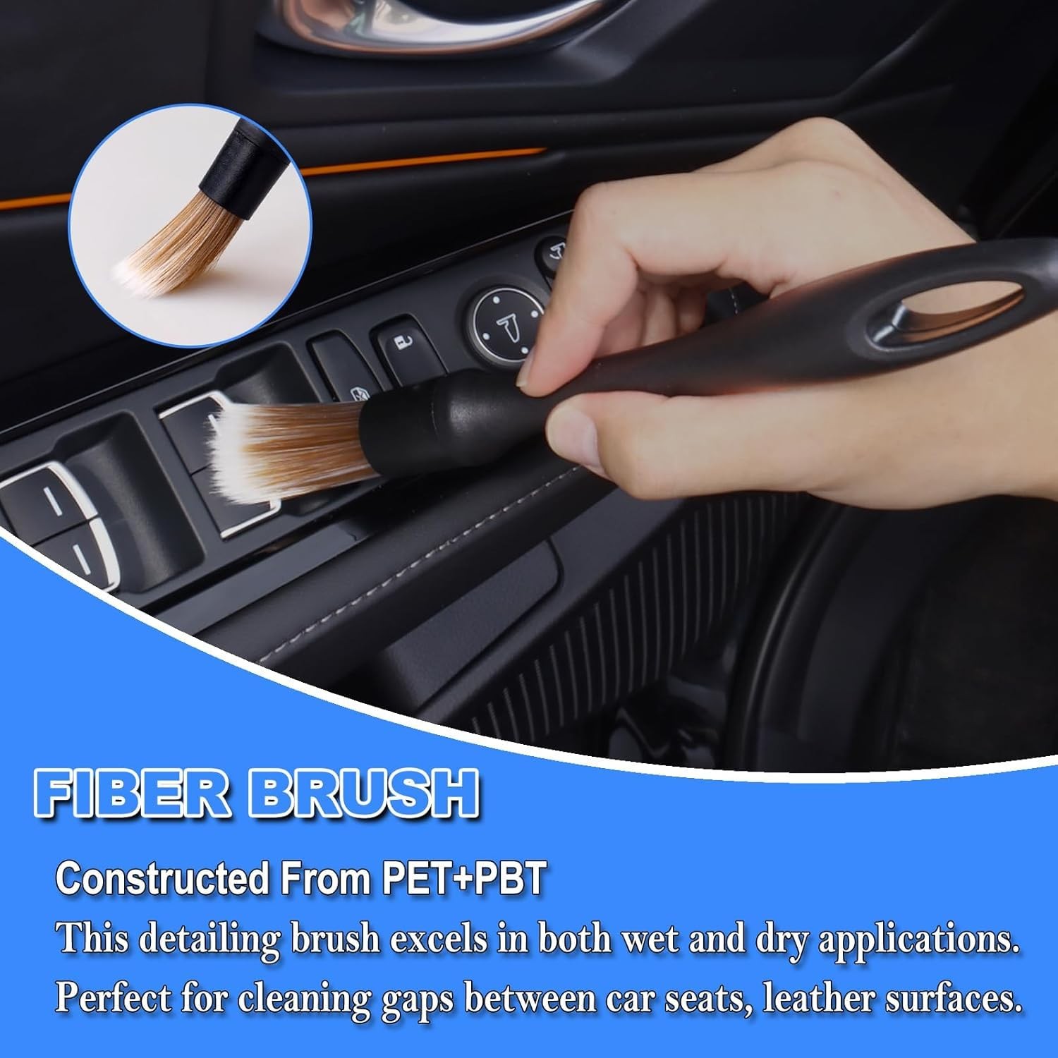 7PCS Car Detailing Brush Set, Ultra Soft Boars Hair Car Interior Detailing Br…