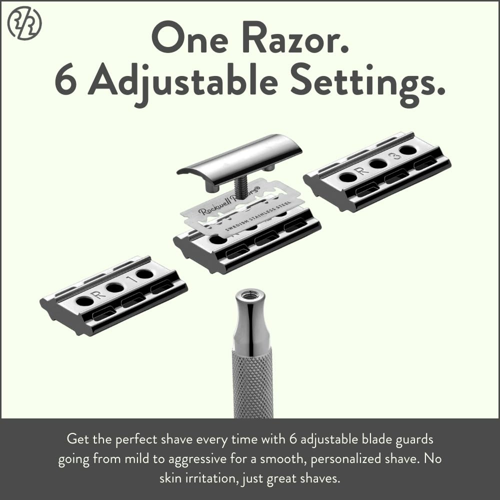 ROCKWELL RAZORS 6C Gunmetal Chrome Safety Razor With 6 Adjustable Shave Settin