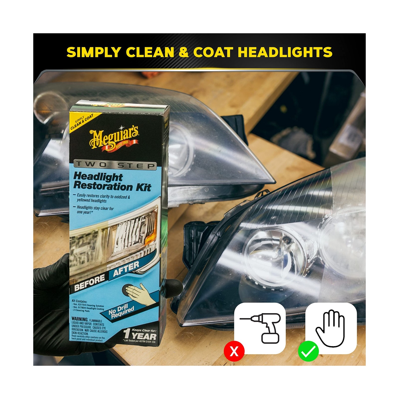 Meguiar’s Two Step Headlight Restoration Kit, Headlight Cleaner Res… Fast Ship