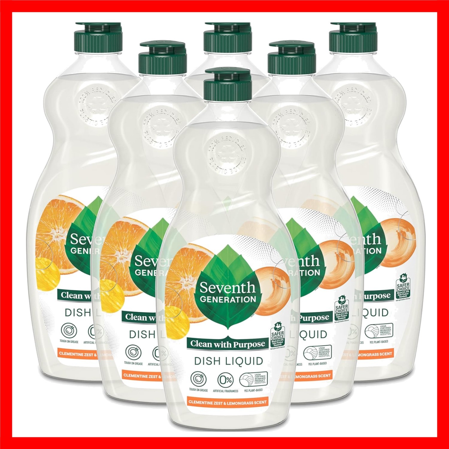Seventh Generation Dish Liquid Soap Clementine Zest Lemongrass Pack of 6 Dish…