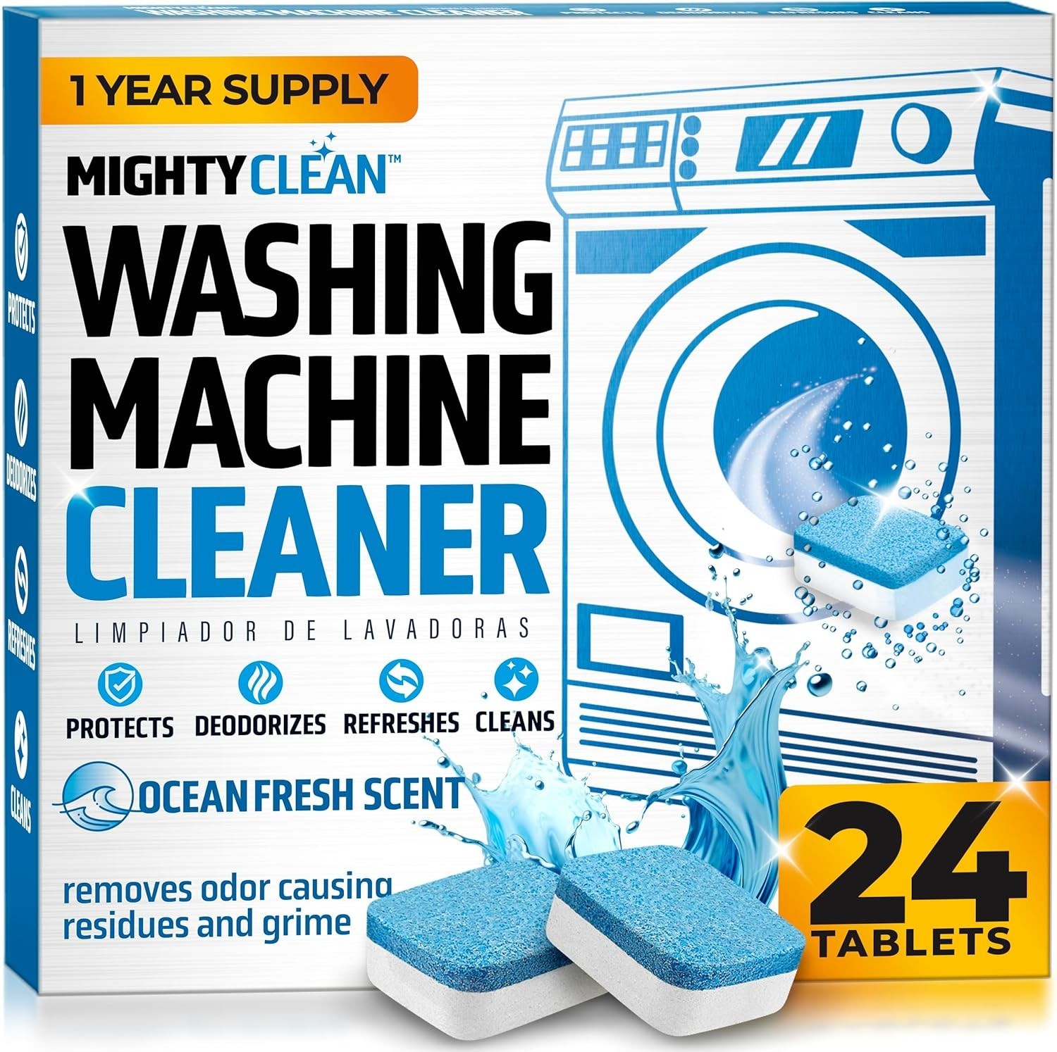 Deep Cleaning Washing Machine Tablets – 24 Count, Keeps Washers Fresh -Round