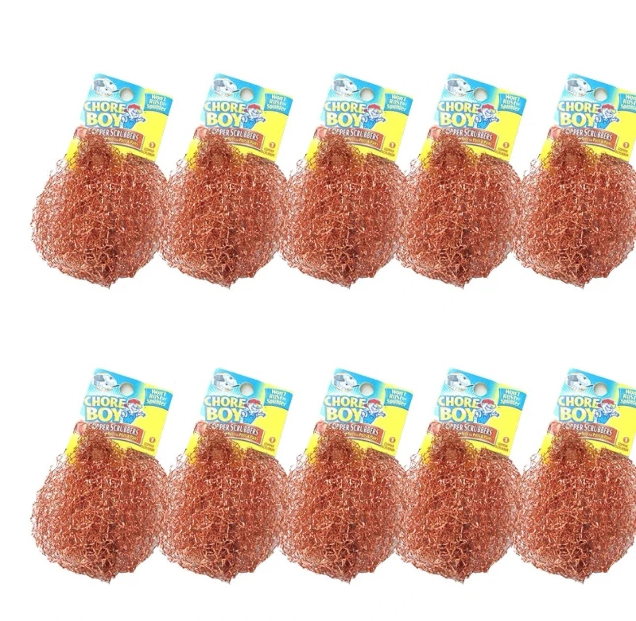 10 Chore Boy Copper Scrubbers Scouring Pad, 100% Pure Copper NEW