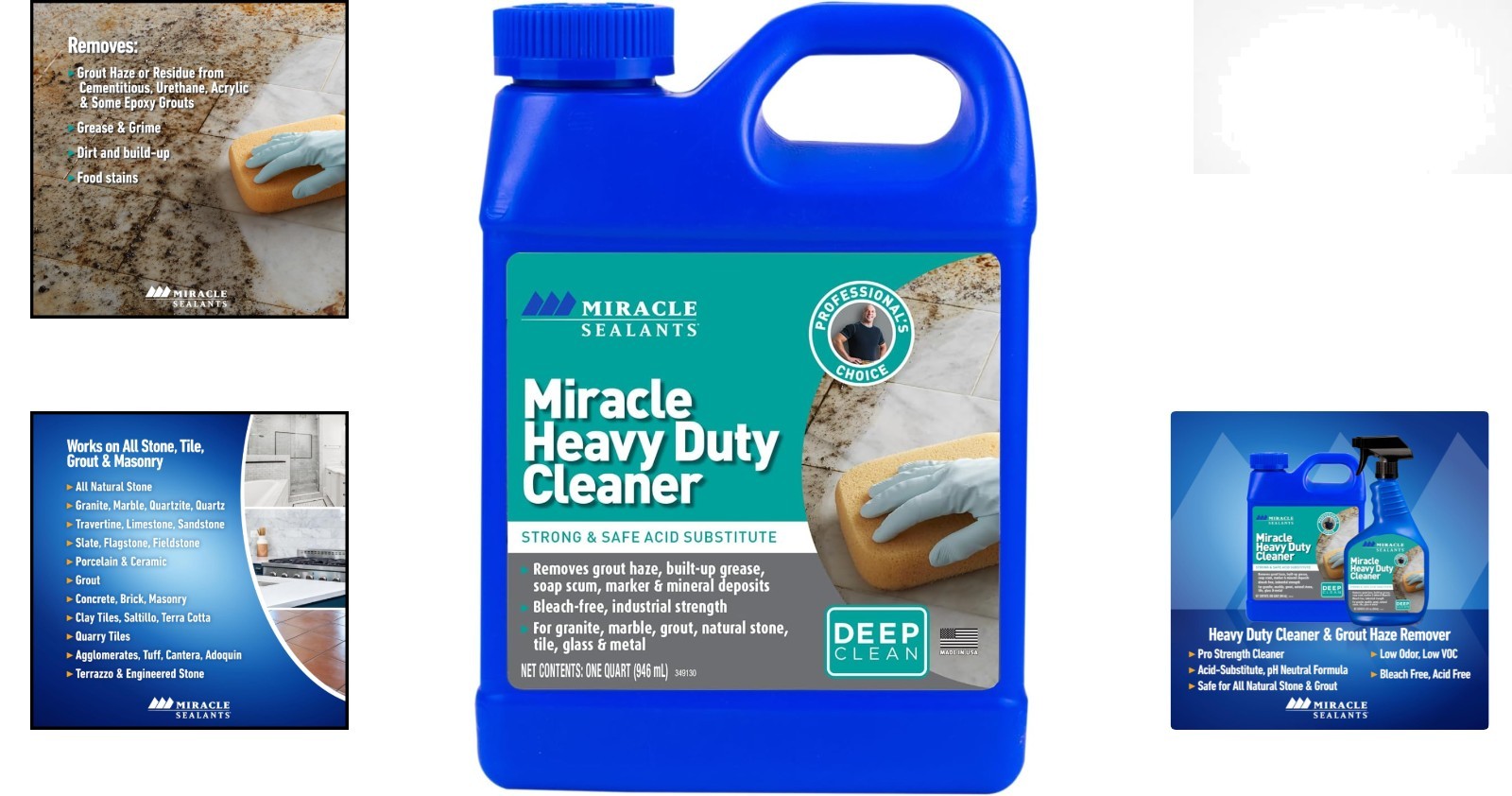 Miracle PH Neutral Non-Acidic Cleaner for Grout & Tile – 32 Oz, Safe & Effective