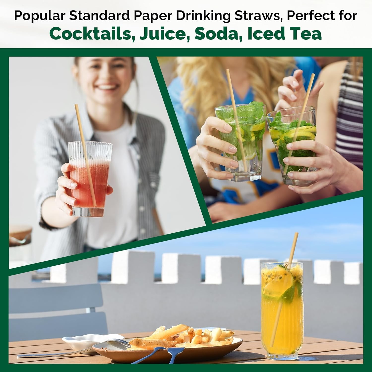 Brown Kraft Paper Drinking Straws, 7.75″ Long, 0.24″ Wide – Individually Wrapp