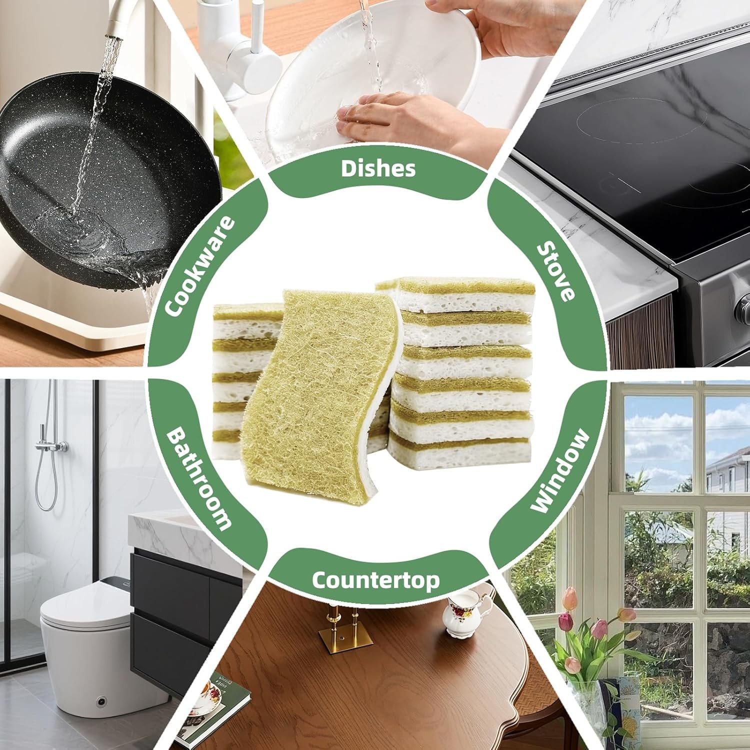Kitchen Cleaning Sponges, Natural Cellulose Dish Sponge with Coconut Fiber