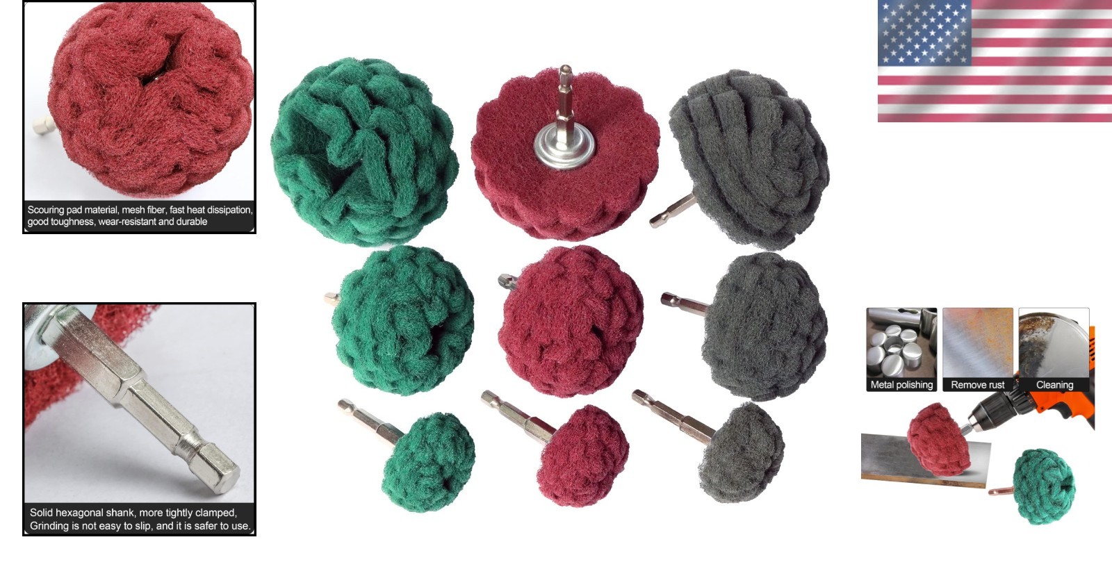Abrasive Drill Buffing Set 9pcs Non Woven Metal Surface Cleaning Accessories