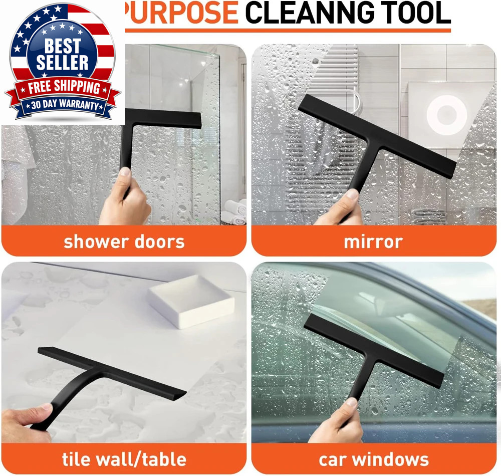 Matte Black Silicone Squeegee Streak Free Cleaning Shower Squeegee for Glass Bat