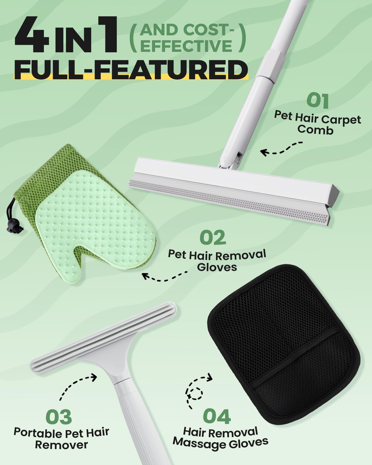 Carpet Rake for Pet Hair Removal Tool – 4 in 1 Pet Hair Remover Kit for Dog C…