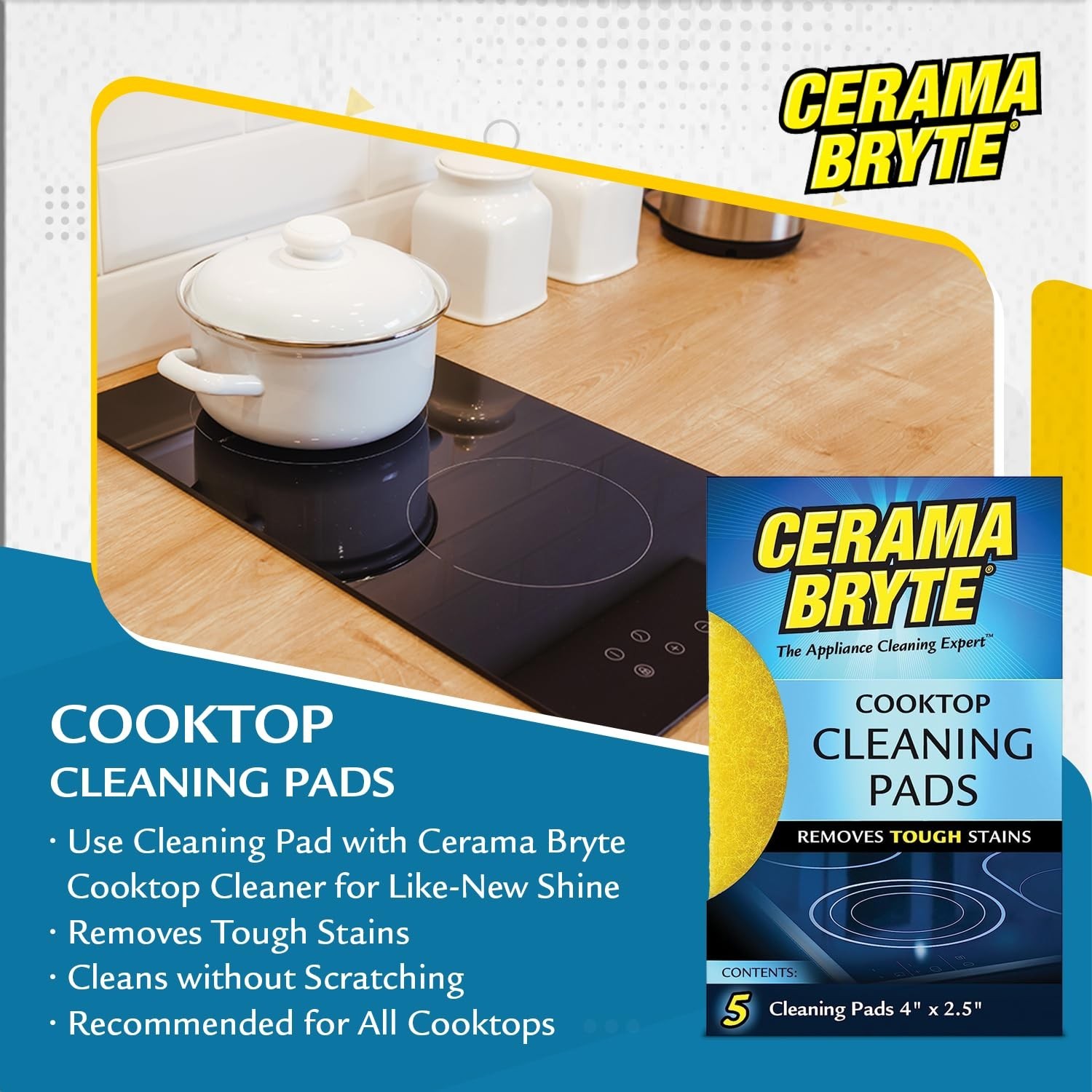 Cerama Bryte 10 x 5 Pack Cleaning Pads Cooktop and Stove Top Cleaner for Glas…