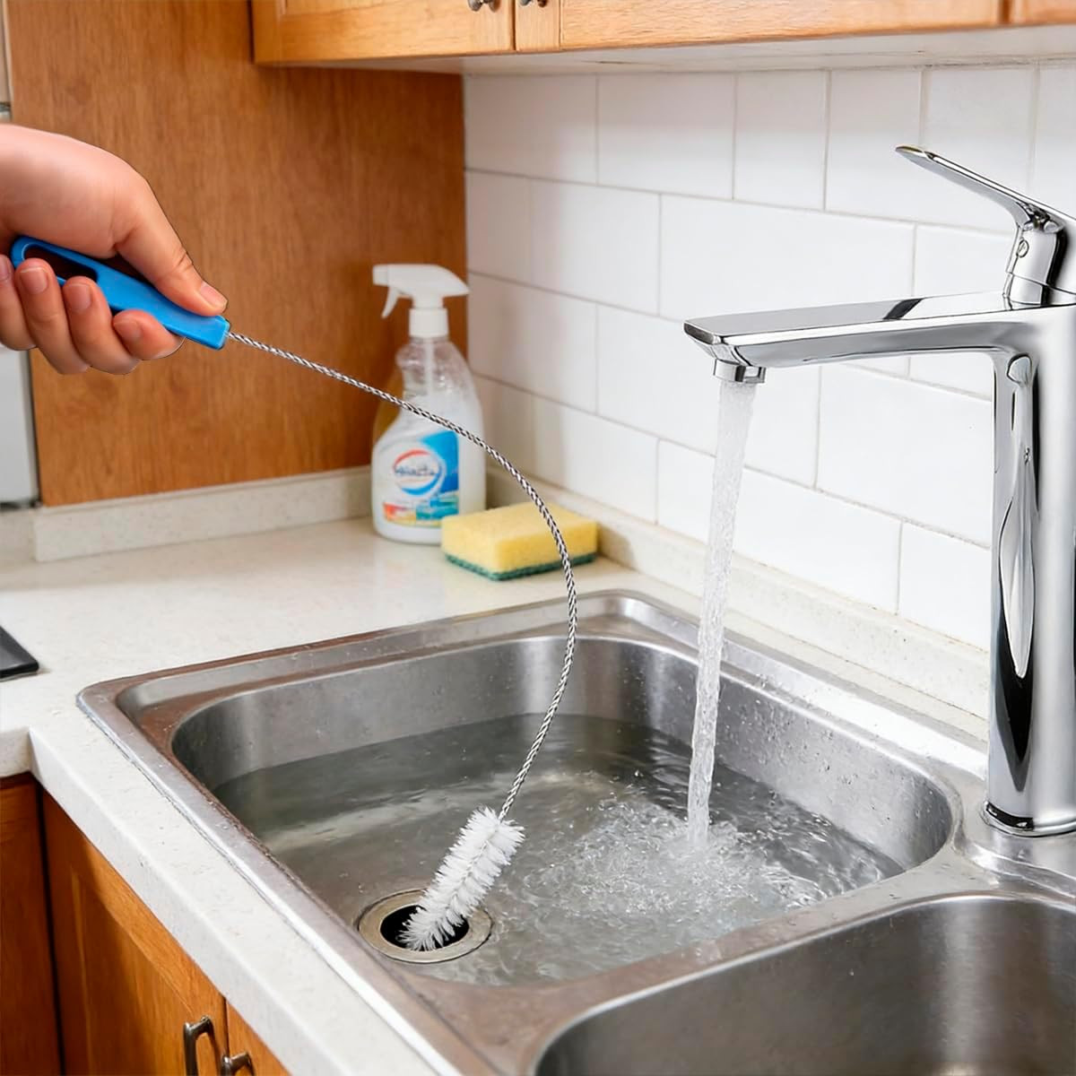 Flexible Drain Cleaning Brush Set, Long Pipe Cleaner for Kitchen Sink, Shower, T