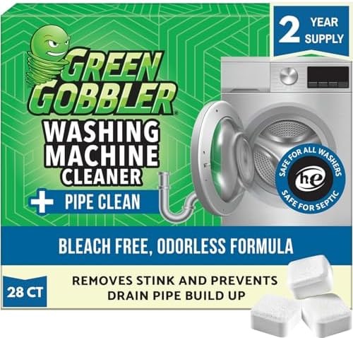 Green Gobbler Premium Washing Machine Cleaner & Deodorizer Tablets with Pipe,…