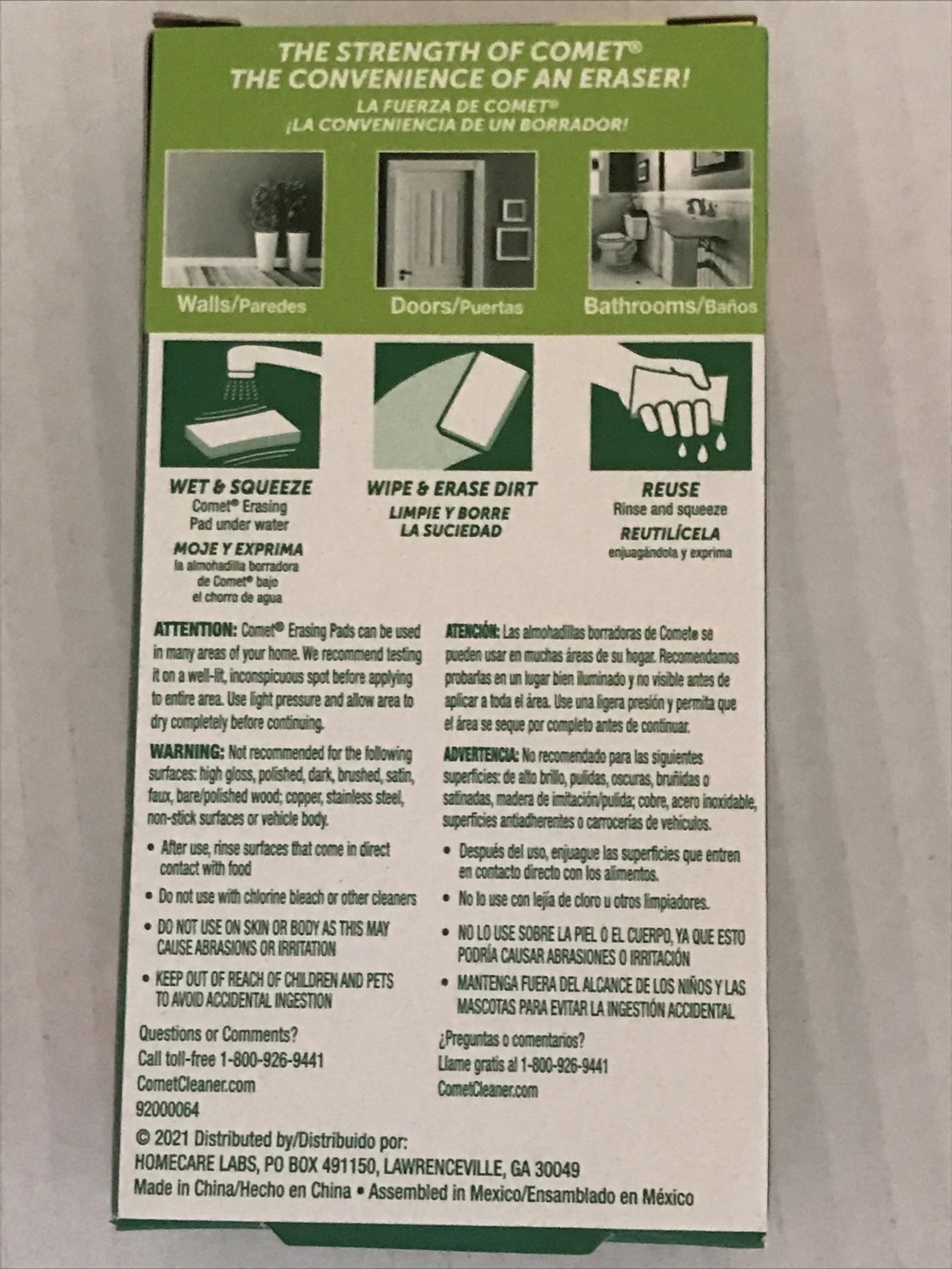 Comet Erasing Pad Single Sponge Erase Tough Dirt Grime & Stains (2-FD-18)
