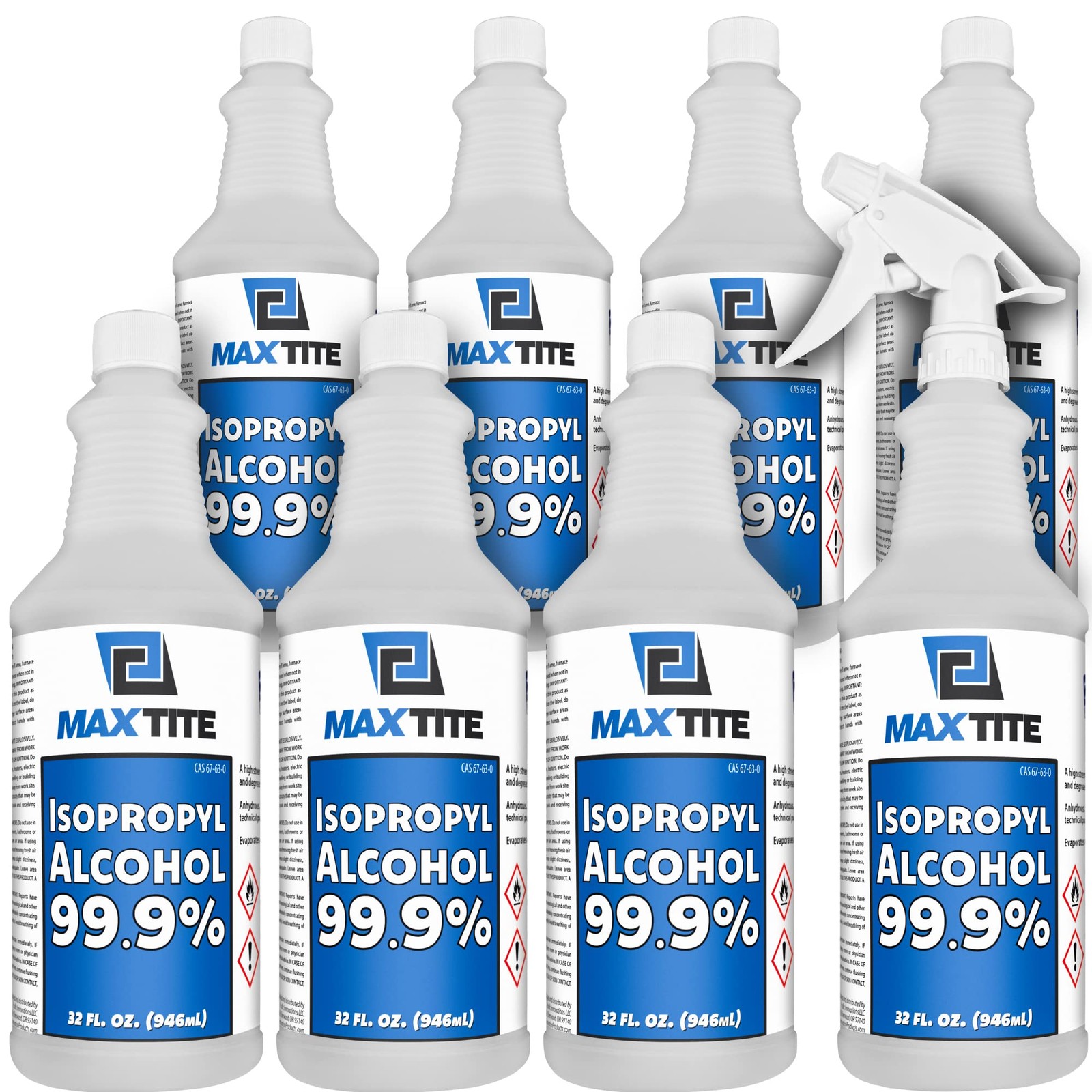 99.9% Isopropyl Alcohol 2 Gallons 8 Pack, 32 fl oz Includes HeavyDuty Spray …