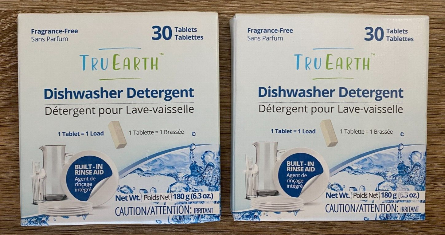 Tru Earth Dishwasher Detergent 30 Tablets Fragrance Free Eco Friendly Lot 2 NEW