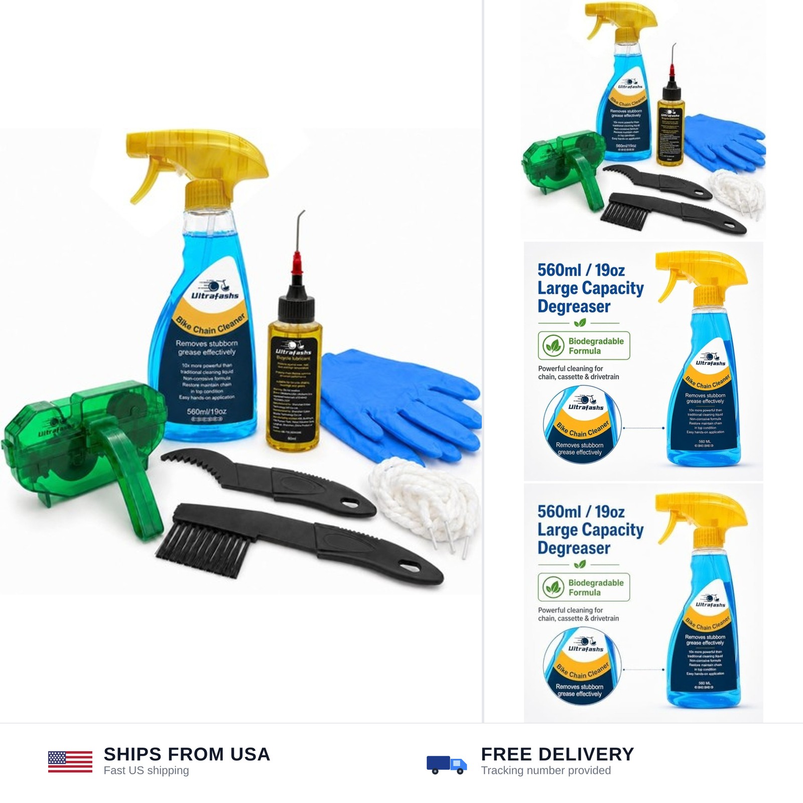 Bike Chain Cleaner Kit, 560ml/19oz Biodegradable Degreaser with 2oz Wet Chain…