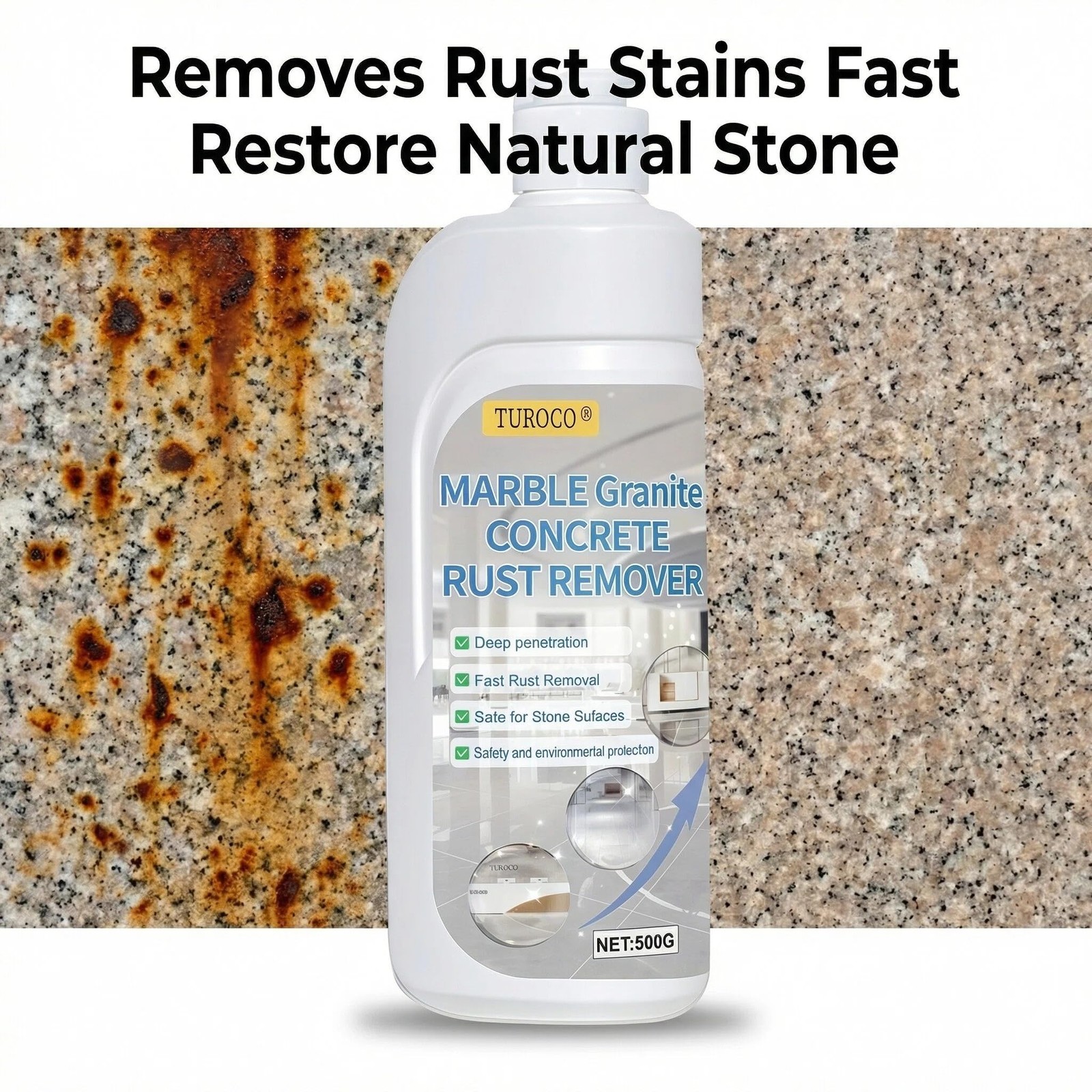 Granite Rust , Heavy Duty Rust Stain for Stone Surfaces, Removes Deep Rust Ox…