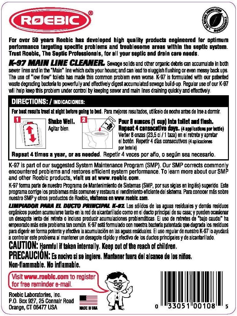 Main Line Cleaner – Exclusive Bacteria Digests Paper, Fats, and Grease in Sewer.