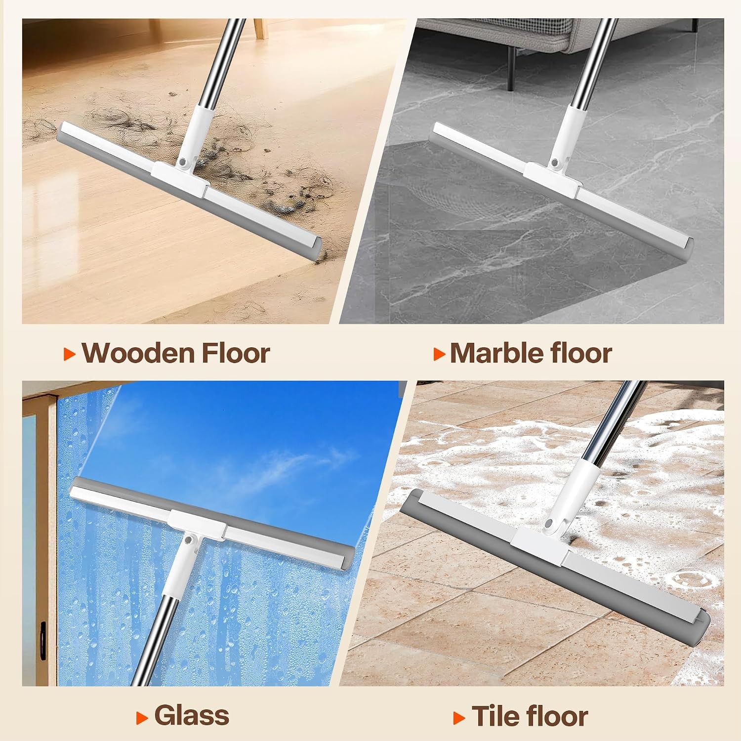 Silicone Squeegee for Floor, 180° Rotating Squeegee Broom, Floor Squeegee with a
