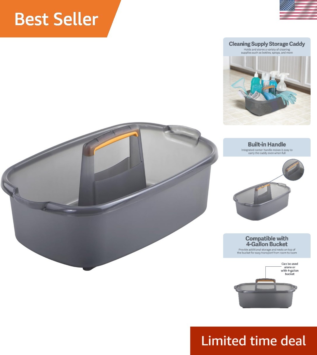 Compact Gray Cleaning Caddy with Easy Grip Handle – Ideal for Storage or Travel