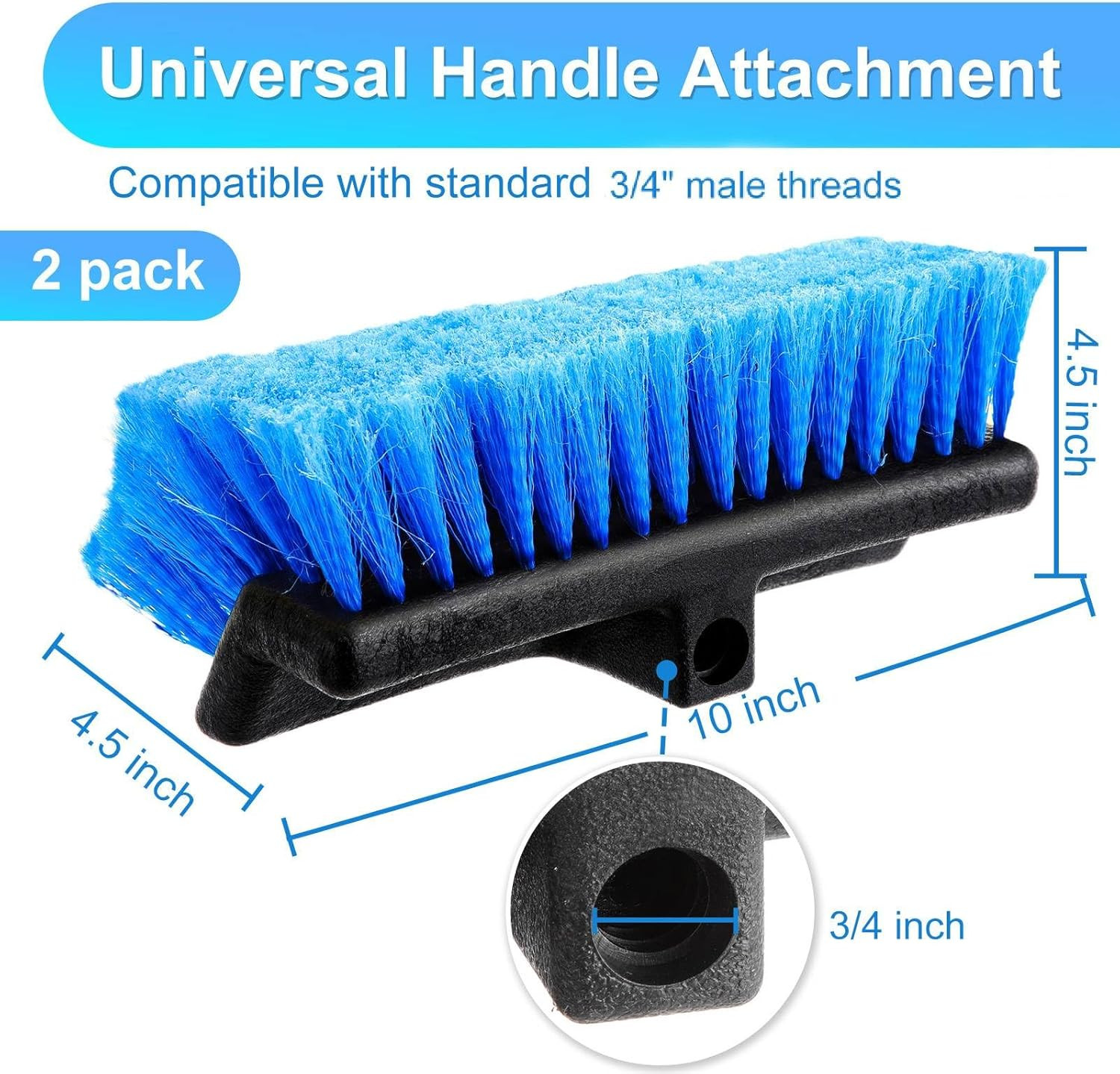 2 Pcs 10” Car Wash Brush Head with Soft Detailing Bristle Soft Fiber