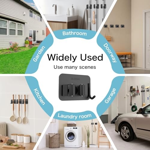 4 Pack No Drill Broom Mop Holder Wall Mount Stainless Steel Organizer Hooks Blac