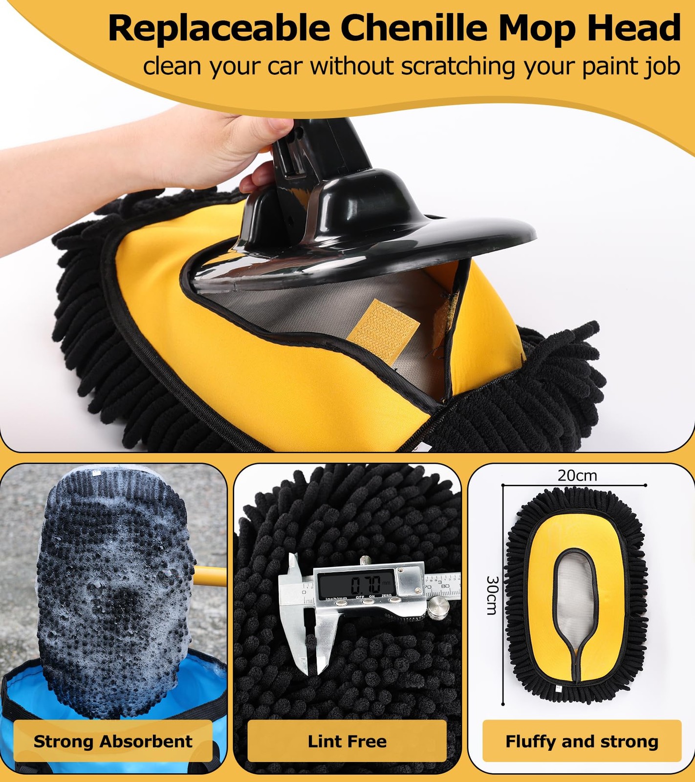 56.7 Car Wash Brush Mop Kit with Long Handle and Chenille Replacement Head”