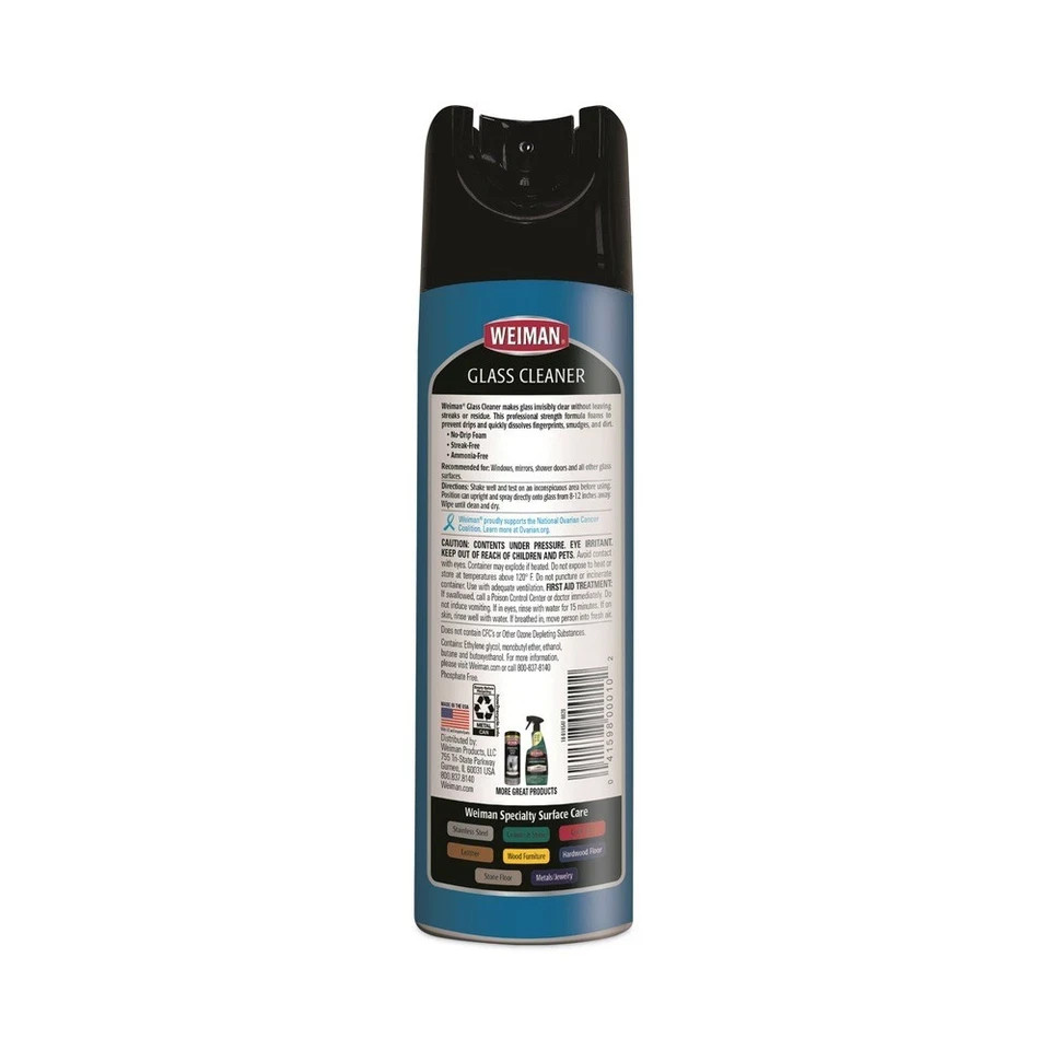Lot of 6 WEIMAN 19 ounce Aerosol Spray Can Free Foaming Glass Cleaner No Drip