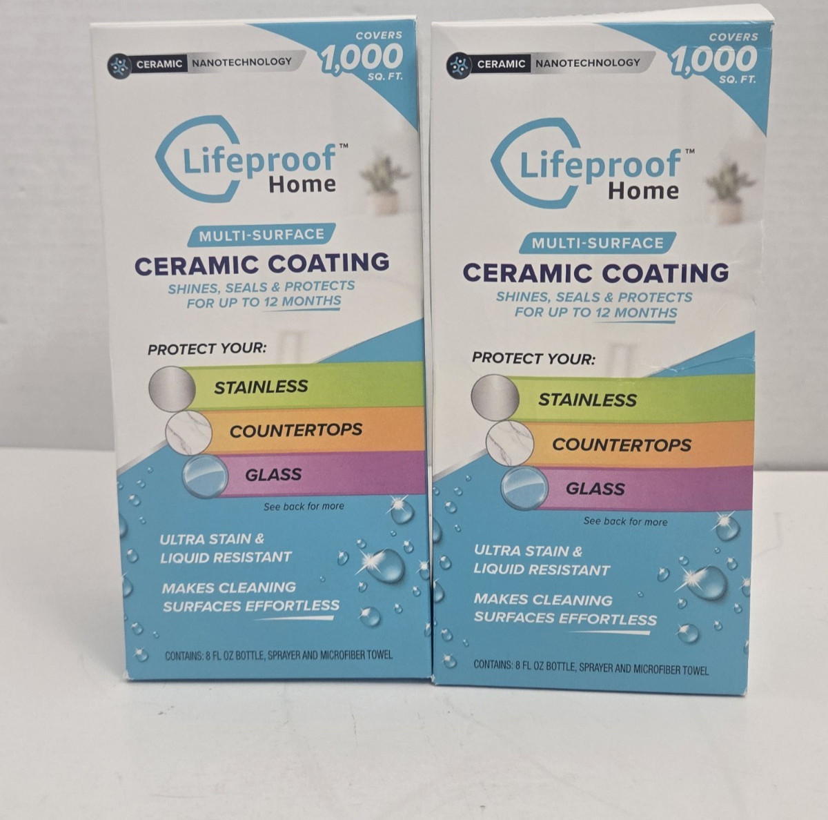 Lifeproof Home MULTI SURFACE CERAMIC COATING Spray 8oz with Towel x2 Lot