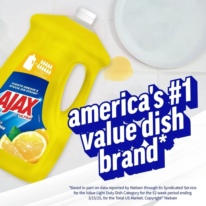 Ajax Ultra Liquid Dish Soap, Lemon Scent, Super Degreaser, 90 Fluid Ounce